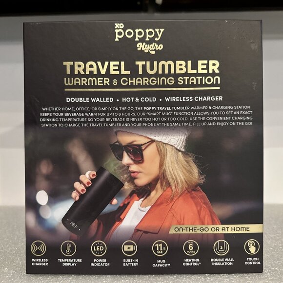 XO Poppy Hydro Travel Tumbler Warmer 11.5 Ounces & Phone Charging Station Black - Picture 4 of 5